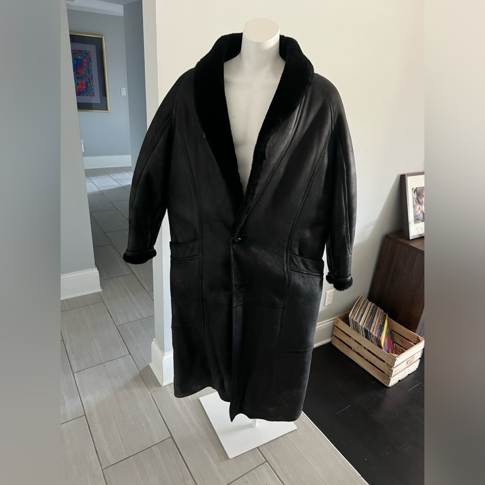 FULL LENGTH VINTAGE MENS SHERLING GENUINE LEATHER COAT SIZE XXL